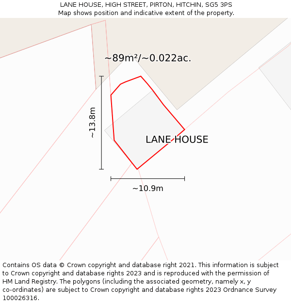 LANE HOUSE, HIGH STREET, PIRTON, HITCHIN, SG5 3PS: Plot and title map