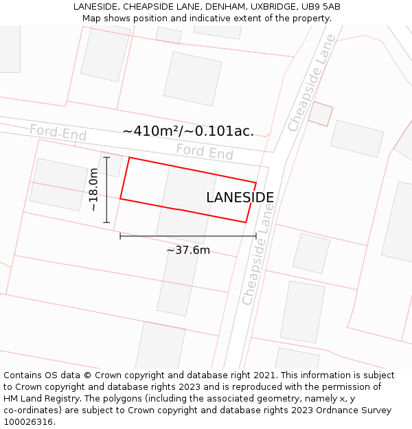 LANESIDE, CHEAPSIDE LANE, DENHAM, UXBRIDGE, UB9 5AB: Plot and title map