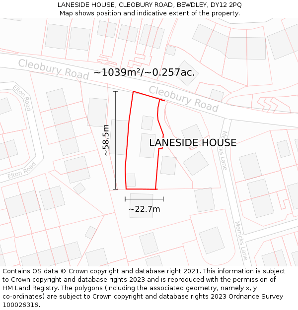 LANESIDE HOUSE, CLEOBURY ROAD, BEWDLEY, DY12 2PQ: Plot and title map