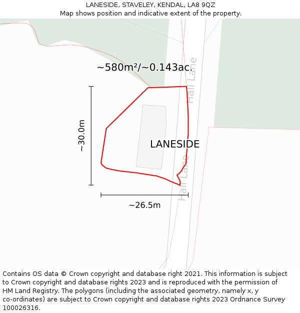 LANESIDE, STAVELEY, KENDAL, LA8 9QZ: Plot and title map