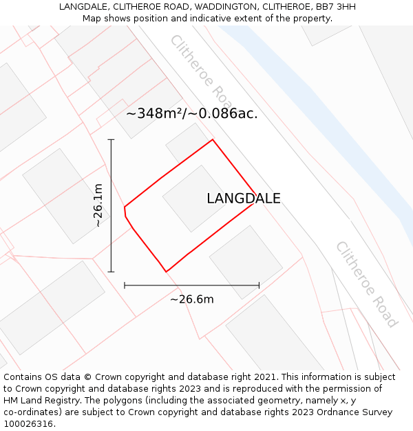 LANGDALE, CLITHEROE ROAD, WADDINGTON, CLITHEROE, BB7 3HH: Plot and title map