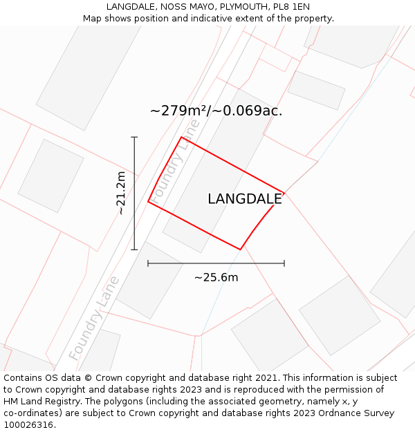 LANGDALE, NOSS MAYO, PLYMOUTH, PL8 1EN: Plot and title map