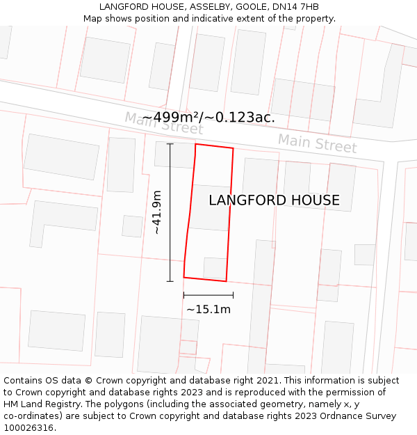 LANGFORD HOUSE, ASSELBY, GOOLE, DN14 7HB: Plot and title map