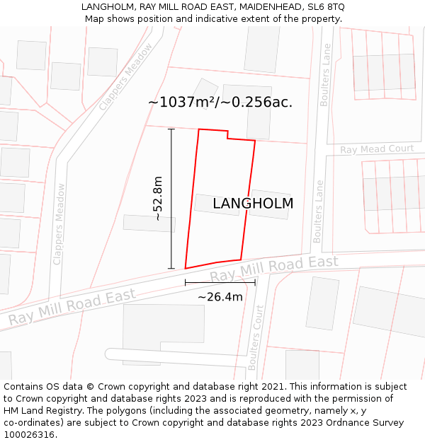 LANGHOLM, RAY MILL ROAD EAST, MAIDENHEAD, SL6 8TQ: Plot and title map