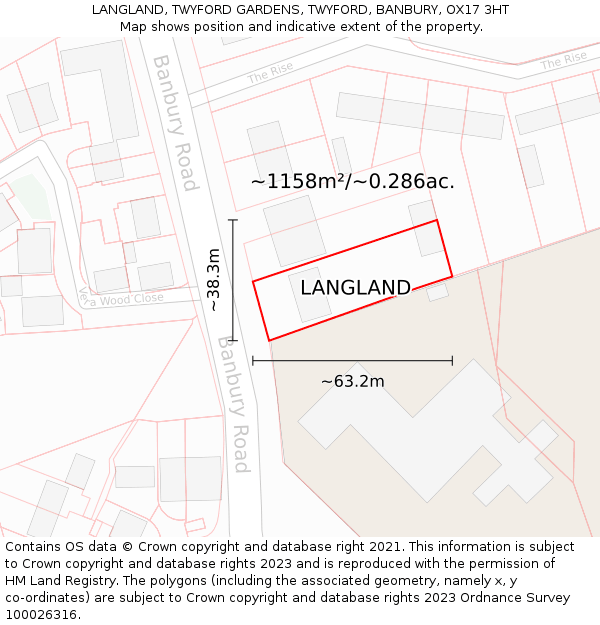 LANGLAND, TWYFORD GARDENS, TWYFORD, BANBURY, OX17 3HT: Plot and title map