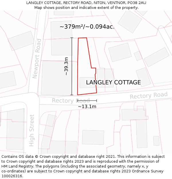 LANGLEY COTTAGE, RECTORY ROAD, NITON, VENTNOR, PO38 2AU: Plot and title map