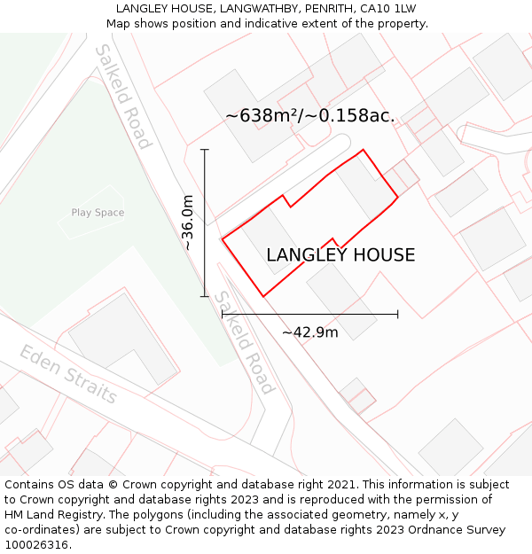 LANGLEY HOUSE, LANGWATHBY, PENRITH, CA10 1LW: Plot and title map