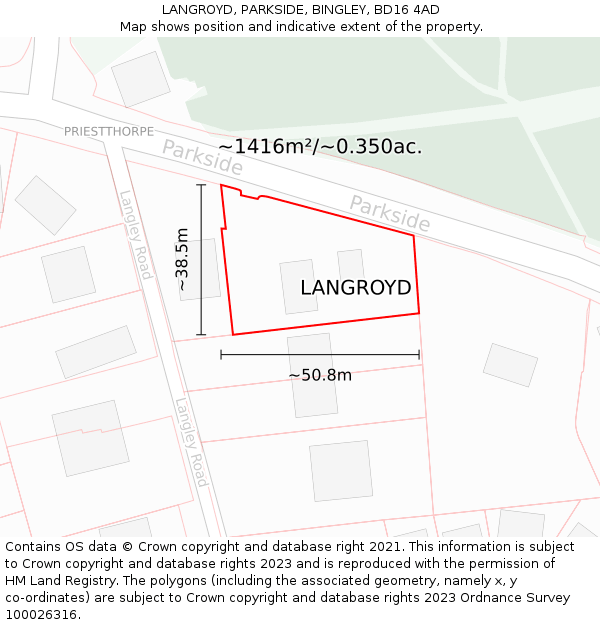 LANGROYD, PARKSIDE, BINGLEY, BD16 4AD: Plot and title map