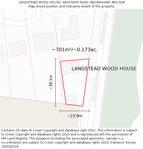 LANGSTEAD WOOD HOUSE, WESTGATE ROAD, BECKENHAM, BR3 5DE: Plot and title map