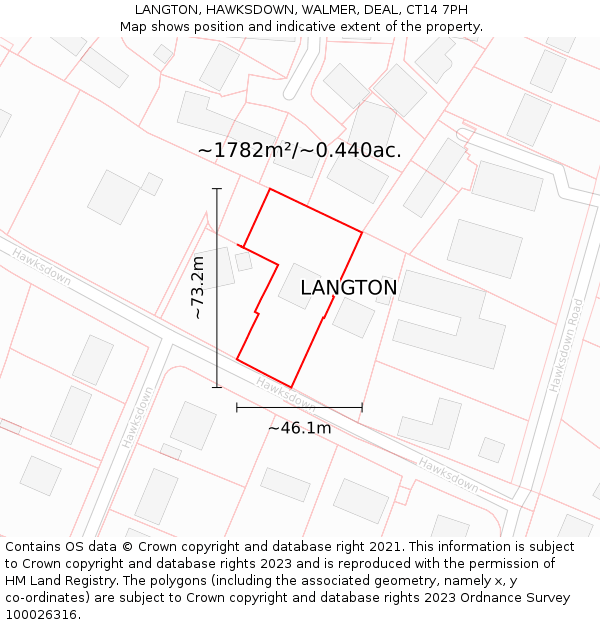 LANGTON, HAWKSDOWN, WALMER, DEAL, CT14 7PH: Plot and title map