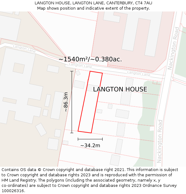 LANGTON HOUSE, LANGTON LANE, CANTERBURY, CT4 7AU: Plot and title map