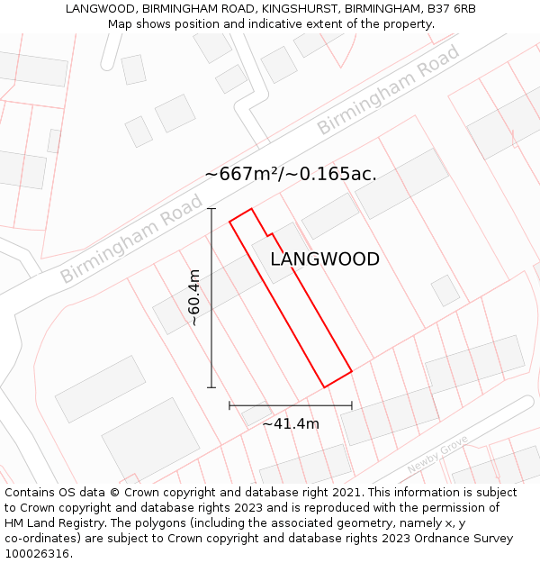 LANGWOOD, BIRMINGHAM ROAD, KINGSHURST, BIRMINGHAM, B37 6RB: Plot and title map