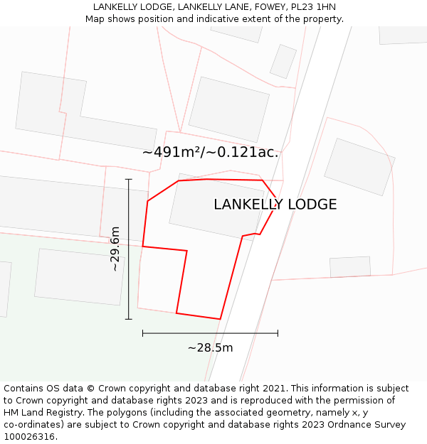 LANKELLY LODGE, LANKELLY LANE, FOWEY, PL23 1HN: Plot and title map