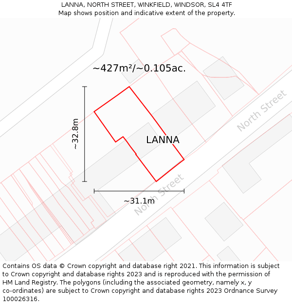 LANNA, NORTH STREET, WINKFIELD, WINDSOR, SL4 4TF: Plot and title map