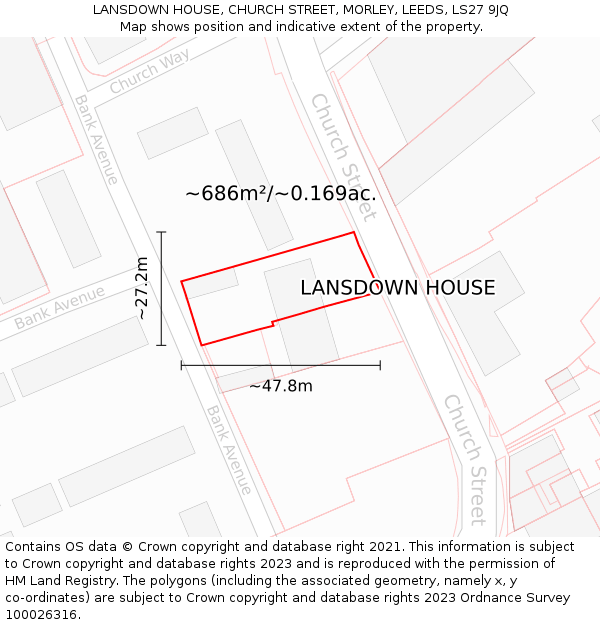 LANSDOWN HOUSE, CHURCH STREET, MORLEY, LEEDS, LS27 9JQ: Plot and title map