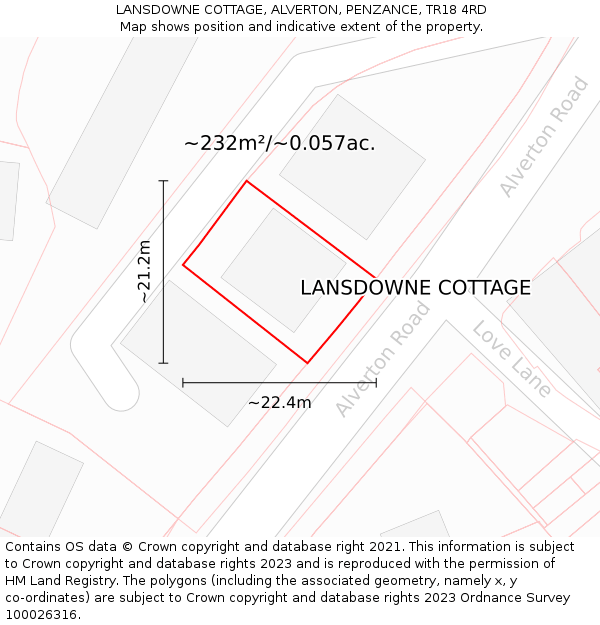 LANSDOWNE COTTAGE, ALVERTON, PENZANCE, TR18 4RD: Plot and title map