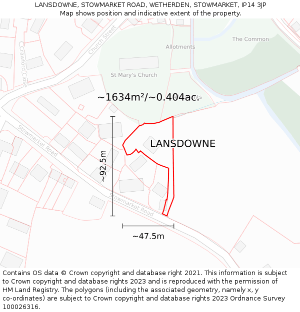 LANSDOWNE, STOWMARKET ROAD, WETHERDEN, STOWMARKET, IP14 3JP: Plot and title map