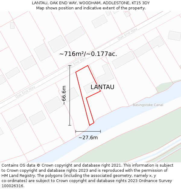 LANTAU, OAK END WAY, WOODHAM, ADDLESTONE, KT15 3DY: Plot and title map