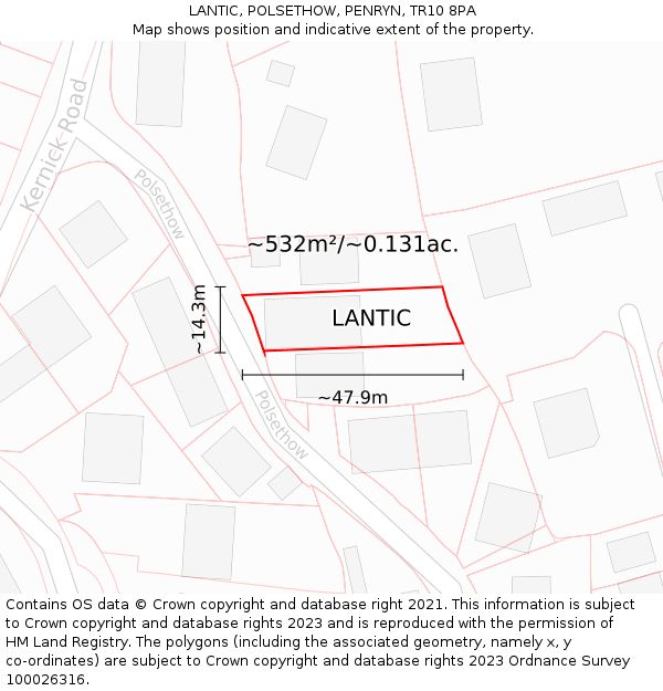 LANTIC, POLSETHOW, PENRYN, TR10 8PA: Plot and title map