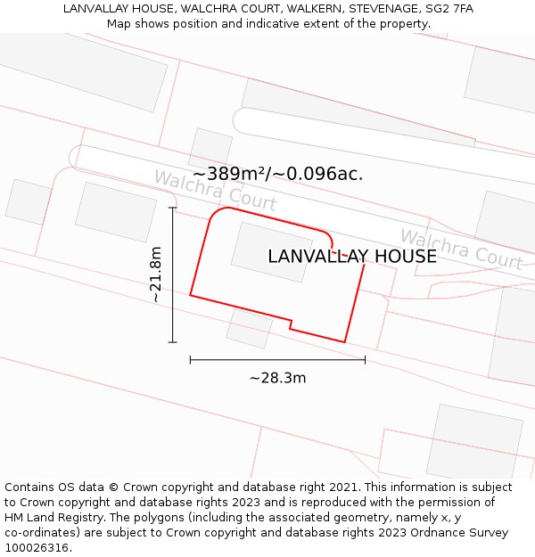 LANVALLAY HOUSE, WALCHRA COURT, WALKERN, STEVENAGE, SG2 7FA: Plot and title map