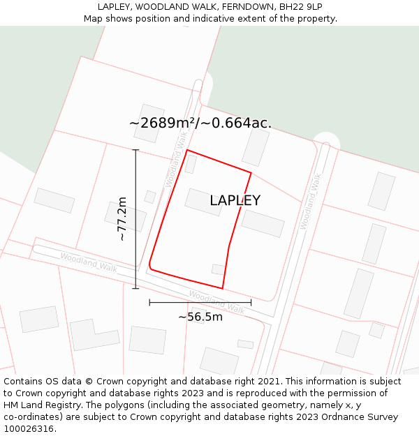 LAPLEY, WOODLAND WALK, FERNDOWN, BH22 9LP: Plot and title map