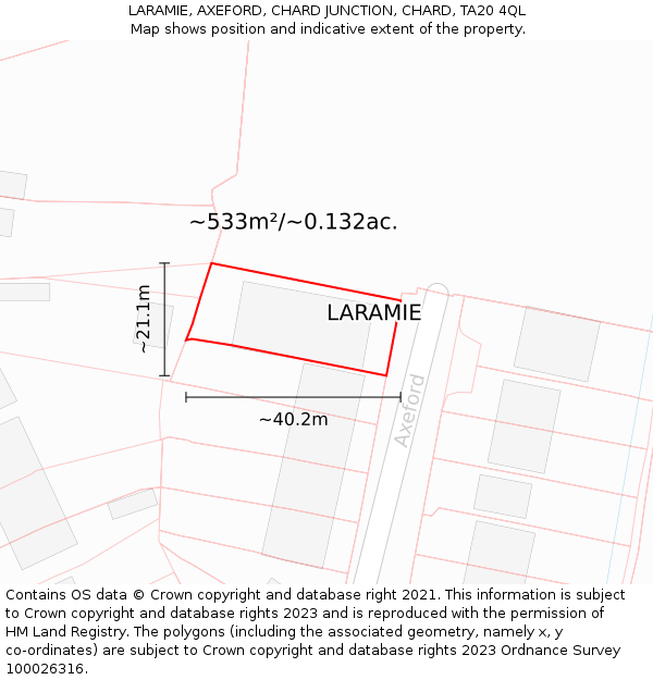 LARAMIE, AXEFORD, CHARD JUNCTION, CHARD, TA20 4QL: Plot and title map