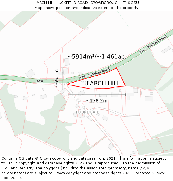 LARCH HILL, UCKFIELD ROAD, CROWBOROUGH, TN6 3SU: Plot and title map