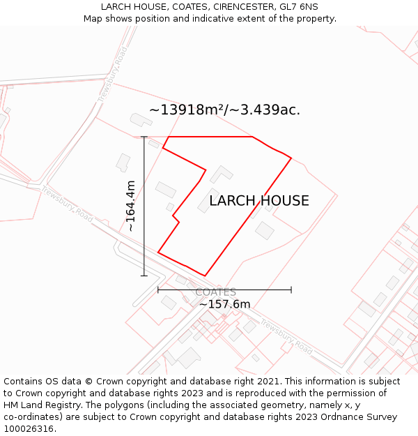 LARCH HOUSE, COATES, CIRENCESTER, GL7 6NS: Plot and title map