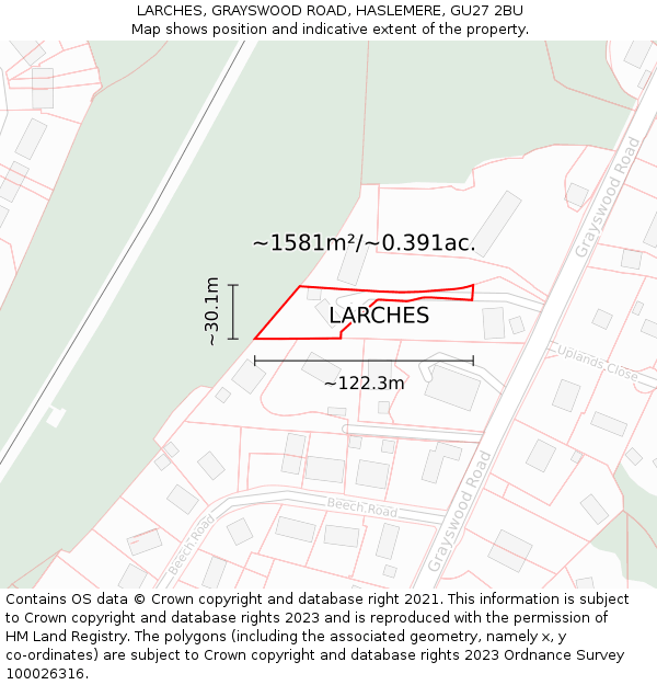 LARCHES, GRAYSWOOD ROAD, HASLEMERE, GU27 2BU: Plot and title map