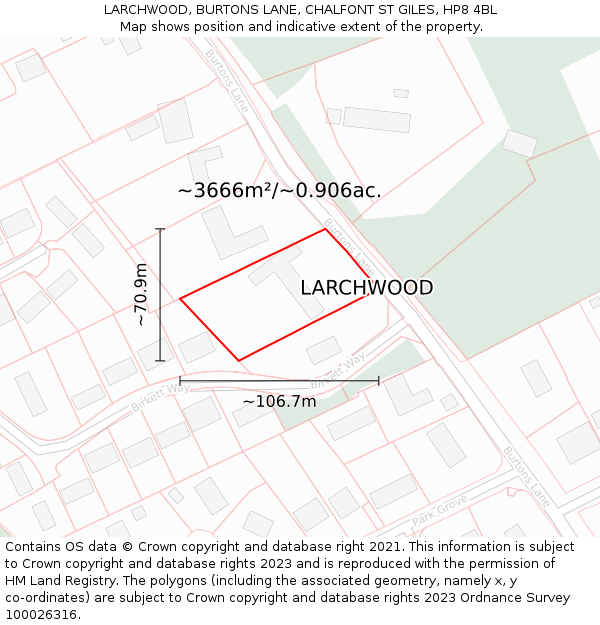 LARCHWOOD, BURTONS LANE, CHALFONT ST GILES, HP8 4BL: Plot and title map