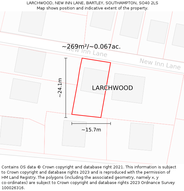 LARCHWOOD, NEW INN LANE, BARTLEY, SOUTHAMPTON, SO40 2LS: Plot and title map