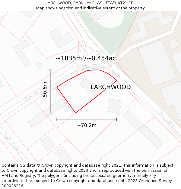 LARCHWOOD, PARK LANE, ASHTEAD, KT21 1EU: Plot and title map