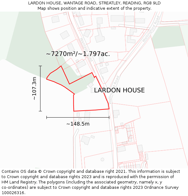 LARDON HOUSE, WANTAGE ROAD, STREATLEY, READING, RG8 9LD: Plot and title map