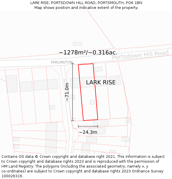 LARK RISE, PORTSDOWN HILL ROAD, PORTSMOUTH, PO6 1BN: Plot and title map