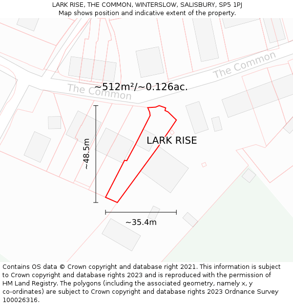 LARK RISE, THE COMMON, WINTERSLOW, SALISBURY, SP5 1PJ: Plot and title map