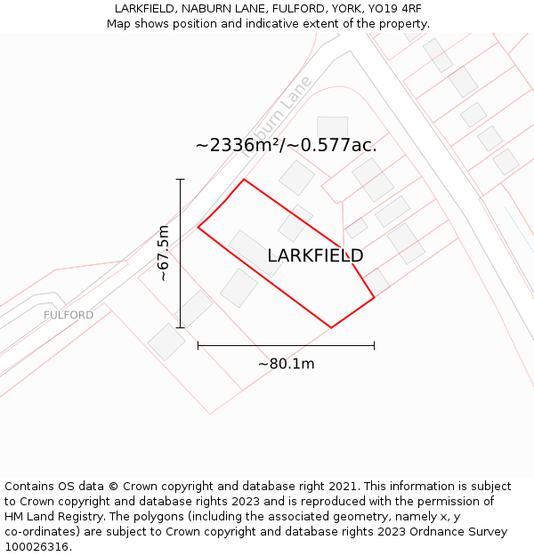 LARKFIELD, NABURN LANE, FULFORD, YORK, YO19 4RF: Plot and title map