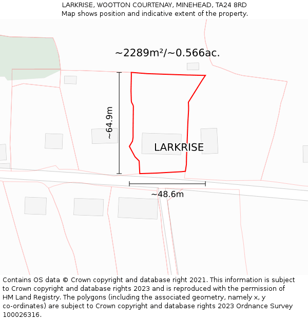 LARKRISE, WOOTTON COURTENAY, MINEHEAD, TA24 8RD: Plot and title map