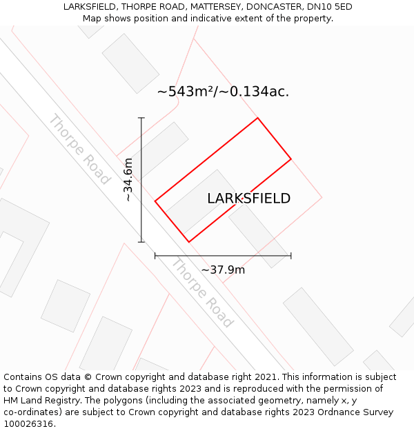 LARKSFIELD, THORPE ROAD, MATTERSEY, DONCASTER, DN10 5ED: Plot and title map