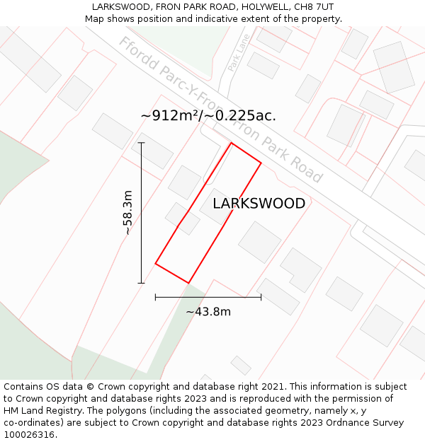 LARKSWOOD, FRON PARK ROAD, HOLYWELL, CH8 7UT: Plot and title map