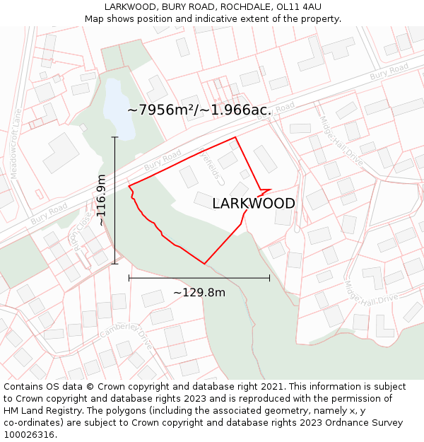 LARKWOOD, BURY ROAD, ROCHDALE, OL11 4AU: Plot and title map