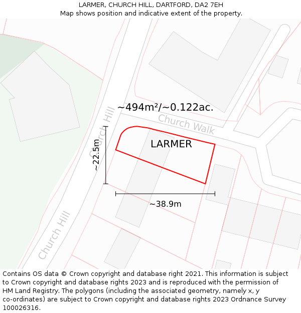 LARMER, CHURCH HILL, DARTFORD, DA2 7EH: Plot and title map