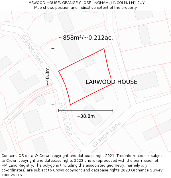 LARWOOD HOUSE, GRANGE CLOSE, INGHAM, LINCOLN, LN1 2UY: Plot and title map