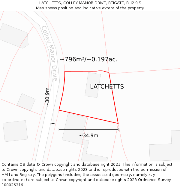 LATCHETTS, COLLEY MANOR DRIVE, REIGATE, RH2 9JS: Plot and title map