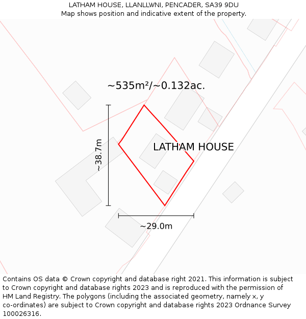 LATHAM HOUSE, LLANLLWNI, PENCADER, SA39 9DU: Plot and title map