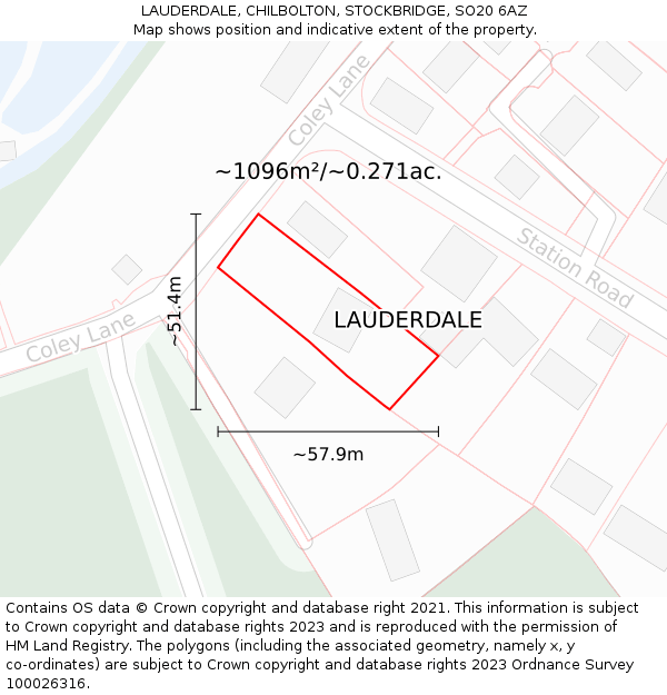 LAUDERDALE, CHILBOLTON, STOCKBRIDGE, SO20 6AZ: Plot and title map