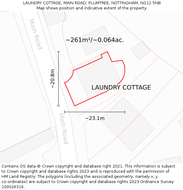 LAUNDRY COTTAGE, MAIN ROAD, PLUMTREE, NOTTINGHAM, NG12 5NB: Plot and title map