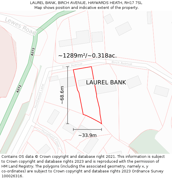 LAUREL BANK, BIRCH AVENUE, HAYWARDS HEATH, RH17 7SL: Plot and title map