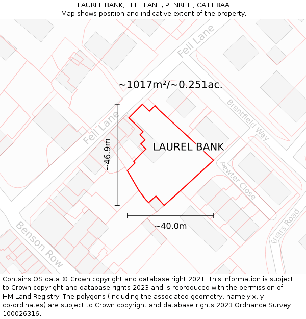 LAUREL BANK, FELL LANE, PENRITH, CA11 8AA: Plot and title map