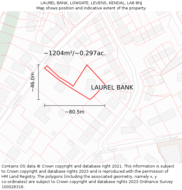 LAUREL BANK, LOWGATE, LEVENS, KENDAL, LA8 8NJ: Plot and title map