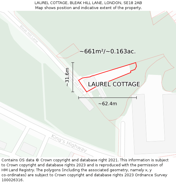 LAUREL COTTAGE, BLEAK HILL LANE, LONDON, SE18 2AB: Plot and title map